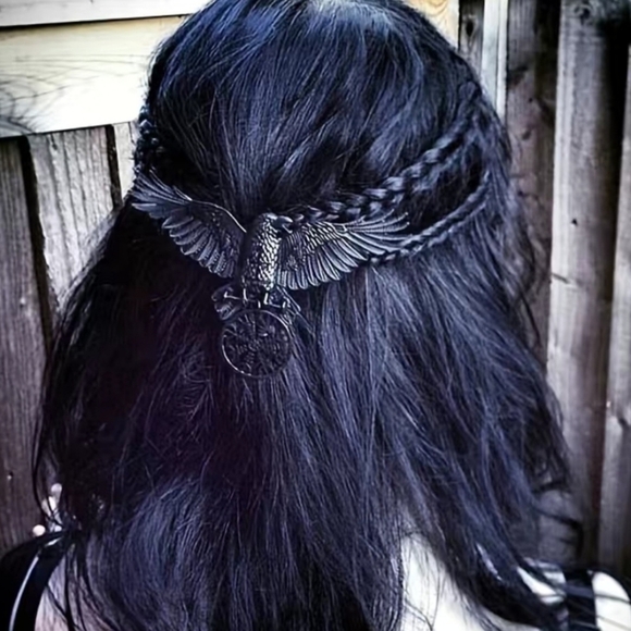 Black Metal Viking Raven hair clip - Picture 2 of 6